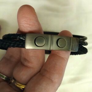 Fossil steel gray leather nylon multi-cord 8.25" mens bracelet casual